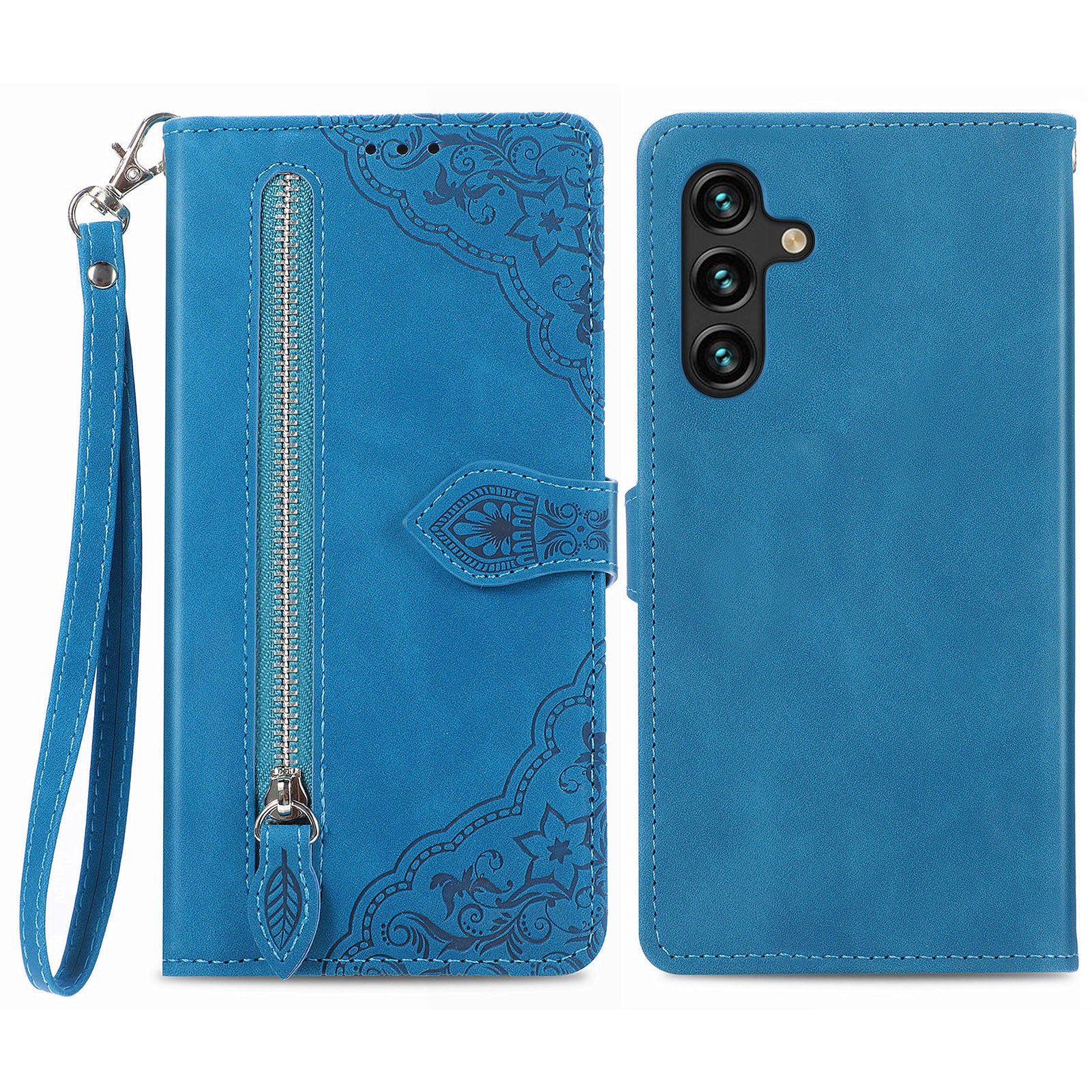 For Samsung Galaxy A04s 4G (164.7 x 76.7 x 9.1 mm) / A13 5G / M13 5G Flower Imprinted Pattern PU Leather Zipper Pocket Cell Phone Cover Stand Wallet Case For Samsung Galaxy A04s 4G (164.7 x 76.7 x 9.1 mm) / A13 5G / M13 5G Flower Imprinted Pattern PU Leather Zipper Pocket Cell Phone Cover Stand Wallet Case